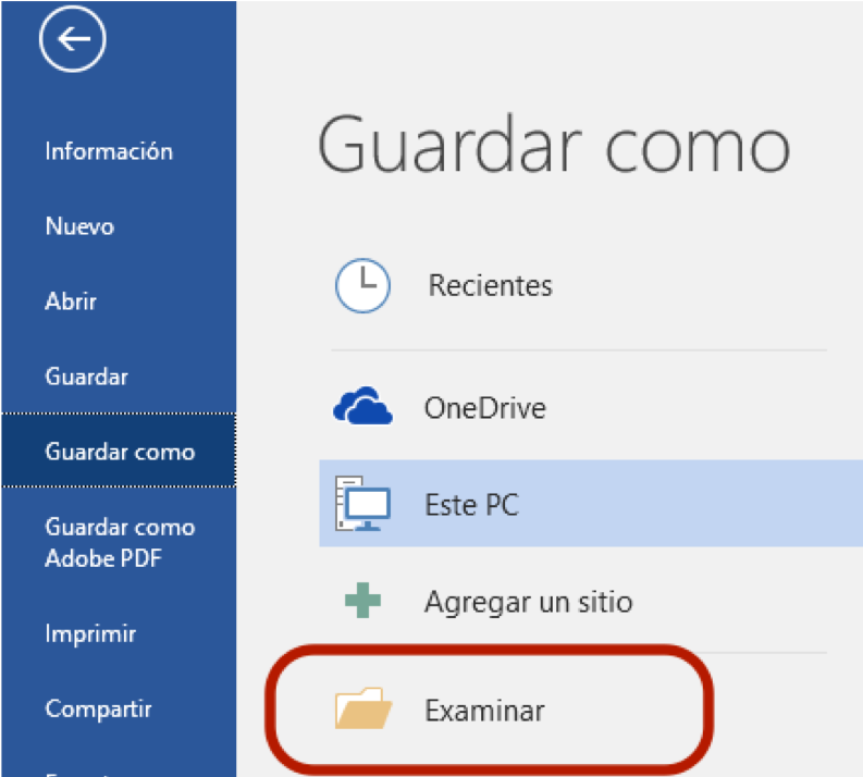 Guardar un PDF desde Word o PowerPoint, pulsamos en Archivo, Guardar como