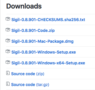 Captura de pantalla de la lista de descargas de Sigil